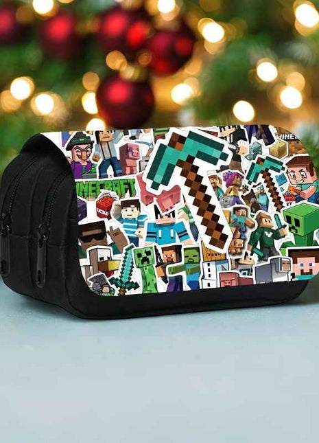 Custodia per matite a doppio strato stampata con tema Minecraft (1 pezzo) - Materiale in nylon, adatto per forniture per ufficio, regali per le vacanze