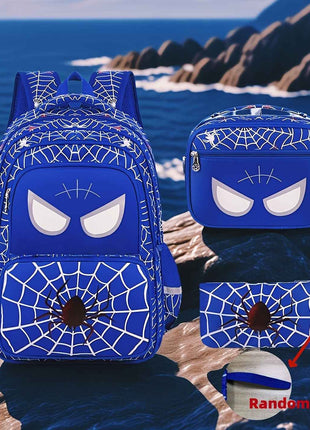 Marvel 3pcs/Set Spiderman Multi Compartment Backpack, Penne Case, Handheld Box Bag, Unico Backpack con Novelle Pattern, Regolabile Shoulder Strap Backpack, Regalo alla Famiglia, Back to Schoold