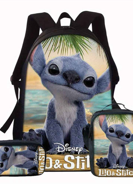 Set di 3 zaini con stampa del film Disney Stitch - Zaino scolastico unisex elegante, borsa per il pranzo e custodia per matite - Zaino per computer di grande capacità per uso quotidiano e viaggi, regalo perfetto per Natale e Halloween, zaino Disney