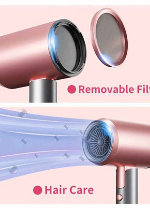 Professional Ionic Hair Dryer Blow Dryer with Diffuser and Concentrator and Hanging rack for Curly Hair Negative Ions Dryer with Ceramic Technology Nozzle for Fast Drying as Salon Light and Quiet, Folding Travel