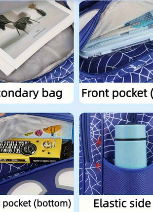 Marvel 3pcs/Set Spiderman Multi Compartment Backpack, Penne Case, Handheld Box Bag, Unico Backpack con Novelle Pattern, Regolabile Shoulder Strap Backpack, Regalo alla Famiglia, Back to Schoold