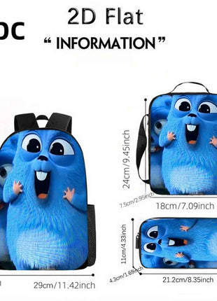 3pcs Zaino Grizzly & The Lemmings in Nylon Leggero e Capiente con Borsa Pranzo e Astuccio, Ideale per Scuola, Viaggi o Pendolarismo, Regalo Perfetto per Compleanno o Feste, Zaino da Viaggio