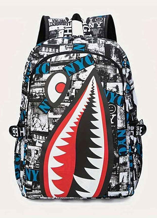 3 Pezzi Set di Borsa a Spalla, Tracolla e Astuccio - Zaino Campus Grande Capacità con Stampa Squalo per la Stagione del Ritorno a Scuola Unisex