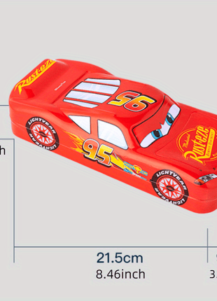 Custodia per matite 3D Disney Lightning Mcqueen - Design a cartoni animati vibranti, grande capacità di tre strati di metallo con manico, organizer per scuola e cancelleria rossa durevole, regalo perfetto per compleanni o Natale, custodia per matite, orga