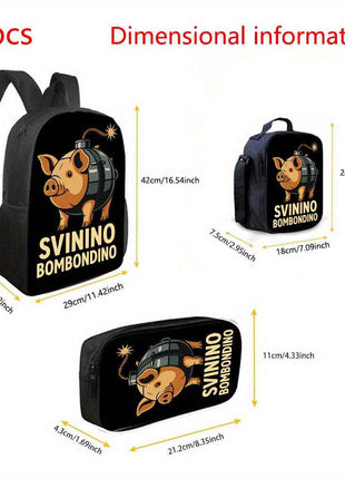 Set di 3 pezzi di Tralalero Tralala&Italian Brainrot, zaino a fumetti di grande capacità, 1*borsa per il pranzo, 1*penne, perfetto per regali di vacanza o compleanno, per la quotidiana andata al lavoro