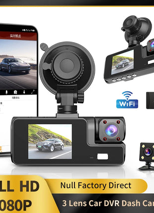 Null 3Channel Dash Cam WiFi 1080P Video Loop Recorder Car DVR Front Rear View Camera Night Vision Recorder Video Car Accessories - Riparo82