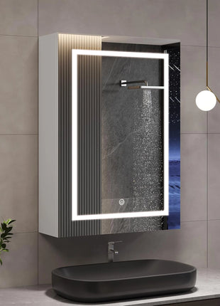 Armadio a Parete Bagno con Specchio e led, Armadietto da bagno a specchio con LED 3 colori con interruttore tattile Mobile Bagno con Specchio e Led funzione di memoria Specchio Bagno Contenitore con Luce LED