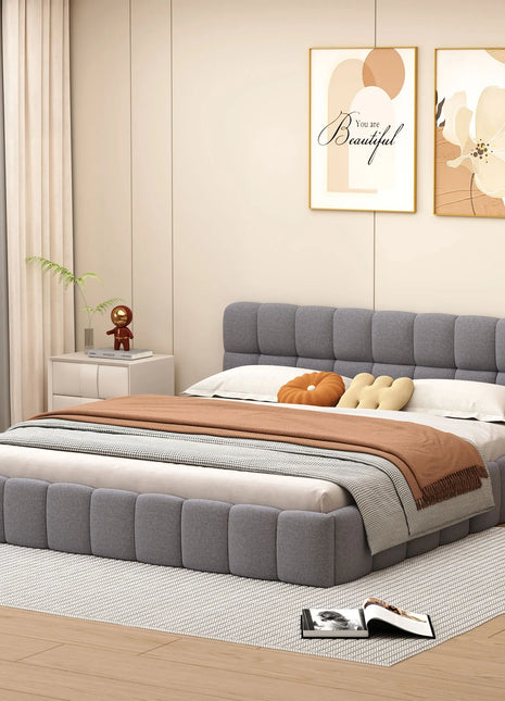 Rosahqnda Schienale morbido Letto imbottito Letto matrimoniale Letto piatto Bordo imbottito Lino a doghe senza materasso