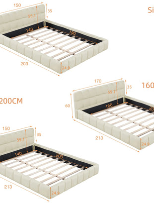 Letto matrimoniale imbottito, letto Bubble con base a doghe e schienale morbido, per adolescenti, adulti, senza materasso