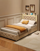 Comanlai Letto singolo a LED 90x200 cm, letto per bambini con 2 cassetti, struttura letto imbottita con vani portaoggetti nella testiera