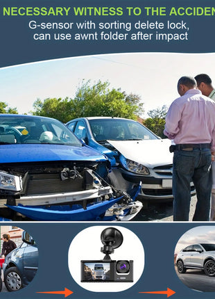 3 Channel Dash Cam Front and Rear Inside 1080P 3 Way Triple Car Camera with IR Night Vision Loop Recording - Riparo82