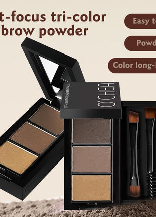 Ocheal 3Color Eyebrow Powder Black Brown Lift Eyebrow Professional Waterproof Cosmetic Eye Shadow Palette with Brush - Riparo82