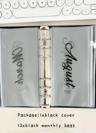 A6 Loose Leaf Monthly Zipper Bag Cash Budget Envelope Binder Ticket Receipt Storage Bag Wealth Management Gift Set 1 cover + 12 - Riparo82