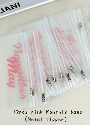 A6 Loose Leaf Monthly Zipper Bag Cash Budget Envelope Binder Ticket Receipt Storage Bag Wealth Management Gift Set 1 cover + 12 - Riparo82