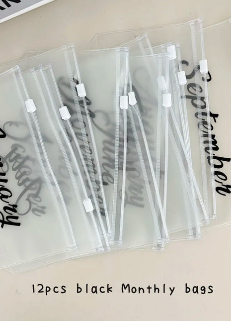 A6 Loose Leaf Monthly Zipper Bag Cash Budget Envelope Binder Ticket Receipt Storage Bag Wealth Management Gift Set 1 cover + 12 - Riparo82