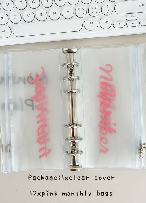 A6 Loose Leaf Monthly Zipper Bag Cash Budget Envelope Binder Ticket Receipt Storage Bag Wealth Management Gift Set 1 cover + 12 - Riparo82