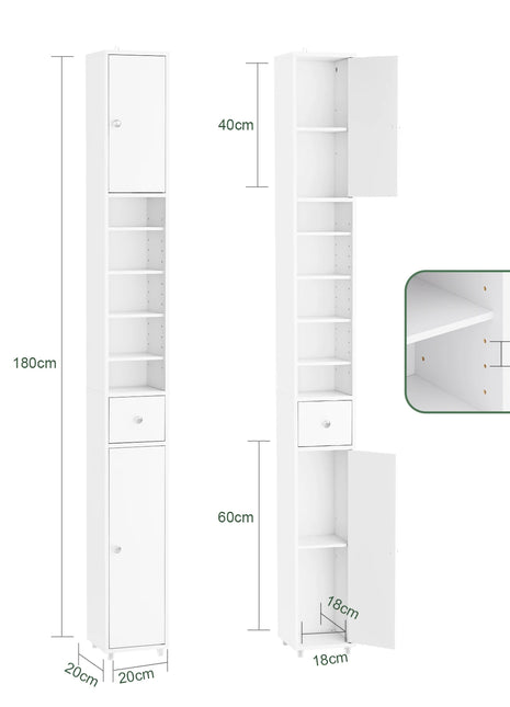 SoBuy BZR34-II Armadio alto da bagno Armadio da bagno con raggi in legno massello regolabili Mobili da bagno salvaspazio