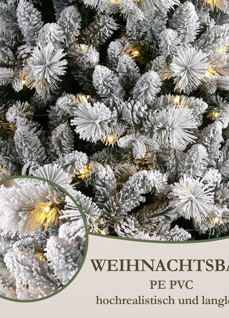 Albero di Natale artificiale con neve bianca da 235 cm con PVC + PE 450 LED, 1490 punte, supporto in metallo, pieghevole facile montaggio, decorazione per feste - riparo82