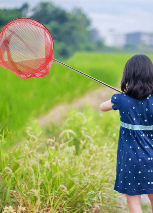 A72Z 3X Outdoor Catching Catching Butterfly Net Fishing Net Bag Stainless Steel Telescopic Fishing Net Tool Red - Riparo82