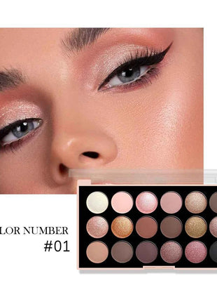 18-Color Eyeshadow Palette – Pearlescent, Matte, Fine Shimmer, Glitter, Earth Tones, Long-Lasting, High-Performance