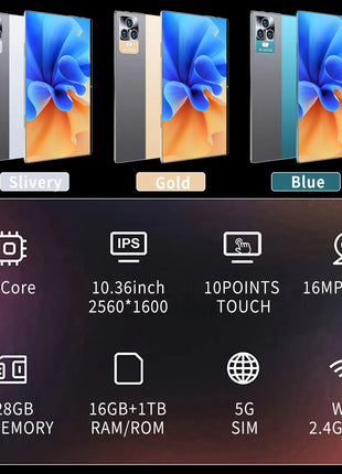 2025 5G Tablet Android 13.0 Brand New 10.36 inch 16GB RAM 1TB ROM Tablet 16MP 32MP 12000mAh 10Core WIFI Bluetooth Network Tablet