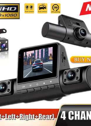 Car Dash Cam 4 Channel Black Box Driving Camera FHD 1080P Front and 720P Left Right Rear Night Vision Loop Recording 24H Parking - Riparo82