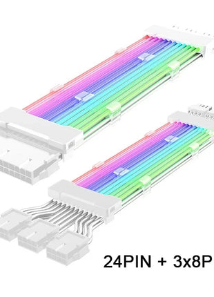 ARGB PSU Power Supply Extension Cable RGB Flow ATX 24Pin PCIE GPU 8-Pin 6+2Pin Cord Motherboard RGB Extension Cable for Computer - Riparo82