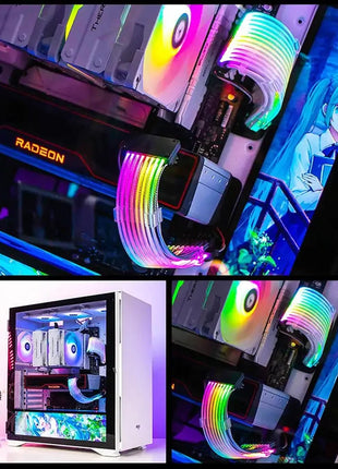 ARGB PSU Power Supply Extension Cable RGB Flow ATX 24Pin PCIE GPU 8-Pin 6+2Pin Cord Motherboard RGB Extension Cable for Computer - Riparo82