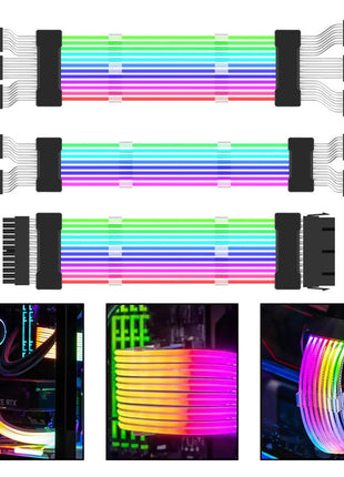 ARGB PSU Power Supply Extension Cable RGB Flow ATX 24Pin PCIE GPU 8-Pin 6+2Pin Cord Motherboard RGB Extension Cable for Computer - Riparo82