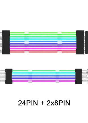 ARGB PSU Power Supply Extension Cable RGB Flow ATX 24Pin PCIE GPU 8-Pin 6+2Pin Cord Motherboard RGB Extension Cable for Computer - Riparo82