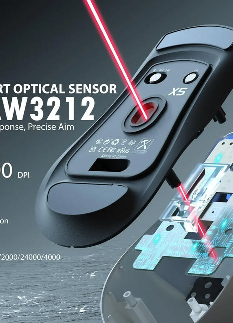 ATTACK SHARK X5 Tri-Mode Wireless Rechargeable Gaming Mouse, 49g Lightweight PAW3212 Optical Sensor GB LED Honeycomb Mouse - Riparo82