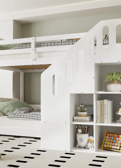 Letto a castello per bambini, letto matrimoniale, letto multifunzionale per bambini, con scale e vani portaoggetti, ringhiera stabile, senza materasso, 90*