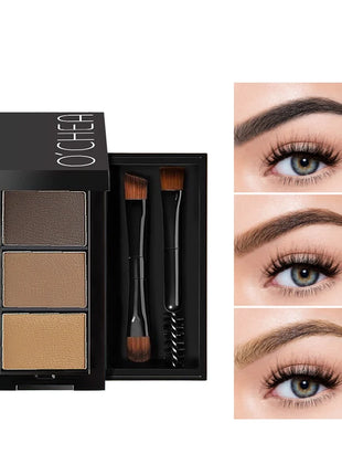 Ocheal 3Color Eyebrow Powder Black Brown Lift Eyebrow Professional Waterproof Cosmetic Eye Shadow Palette with Brush - Riparo82
