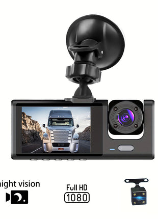 3 Channel Dash Cam Front and Rear Inside 1080P 3 Way Triple Car Camera with IR Night Vision Loop Recording - Riparo82