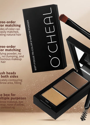 Ocheal 3Color Eyebrow Powder Black Brown Lift Eyebrow Professional Waterproof Cosmetic Eye Shadow Palette with Brush - Riparo82