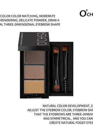 Ocheal 3Color Eyebrow Powder Black Brown Lift Eyebrow Professional Waterproof Cosmetic Eye Shadow Palette with Brush - Riparo82