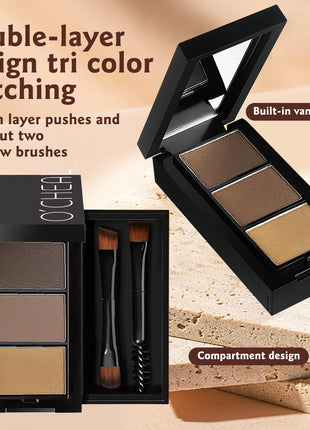 Ocheal 3Color Eyebrow Powder Black Brown Lift Eyebrow Professional Waterproof Cosmetic Eye Shadow Palette with Brush - Riparo82