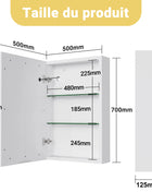 Armadio a Parete Bagno con Specchio e led, Armadietto da bagno a specchio con LED 3 colori con interruttore tattile Mobile Bagno con Specchio e Led funzione di memoria Specchio Bagno Contenitore con Luce LED