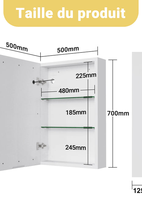 Armadio a Parete Bagno con Specchio e led, Armadietto da bagno a specchio con LED 3 colori con interruttore tattile Mobile Bagno con Specchio e Led funzione di memoria Specchio Bagno Contenitore con Luce LED