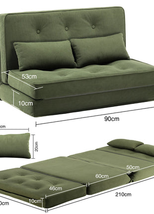 Divano COMHOMA Divano Letto Piccolo 2 posti Mini Divano Letto Schienale Regolabile in 6 Livelli, Soggiorno, Camera da Letto e Campeggio