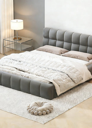 Letto matrimoniale imbottito, letto Bubble con base a doghe e schienale morbido, per adolescenti, adulti, senza materasso