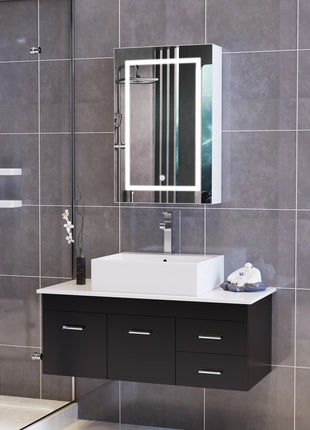 Armadio a Parete Bagno con Specchio e led, Armadietto da bagno a specchio con LED 3 colori con interruttore tattile Mobile Bagno con Specchio e Led funzione di memoria Specchio Bagno Contenitore con Luce LED