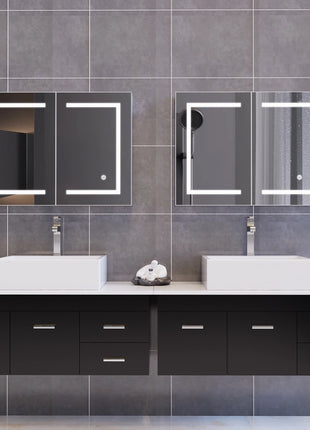Armadio a Parete Bagno con Specchio e led, Armadietto da bagno a specchio con LED 3 colori con interruttore tattile Mobile Bagno con Specchio e Led funzione di memoria Specchio Bagno Contenitore con Luce LED