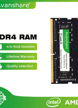 Avanshare Ram Memory DDR3 DDR4 DDR5 Sodimm 4GB 8GB 16GB 32GB 1333 1600 2400 2666 3200 5600MHz PC5 PC4 PC3L PC3 Laptop Computer - Riparo82