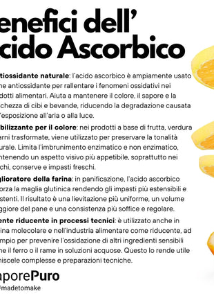 Acido Ascorbico - Pura Vitamina C : Il Nutriente Essenziale per le tue ricette! - (E300) - Confezionato in Italia