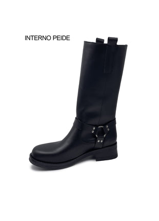 Stivale MAYA in Vera Pelle Nero con cavigliera