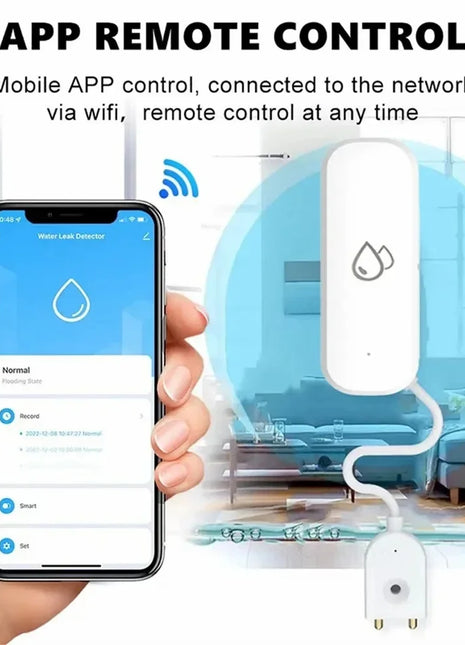 Compact WiFi/Zigbee water detection device with smartphone control