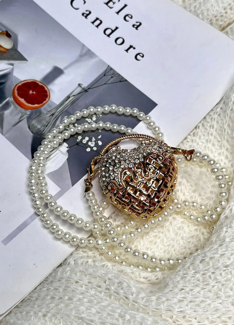 Designer Hollowed Out Heart- Haped Dinner Bags for Women  Fashionable Metal Style Shoulder Bag  Mini Accessory Bag - Riparo82