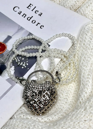 Designer Hollowed Out Heart- Haped Dinner Bags for Women  Fashionable Metal Style Shoulder Bag  Mini Accessory Bag - Riparo82