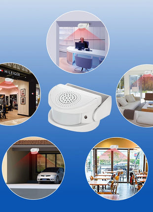 Device placed above home doorway for visitor alert